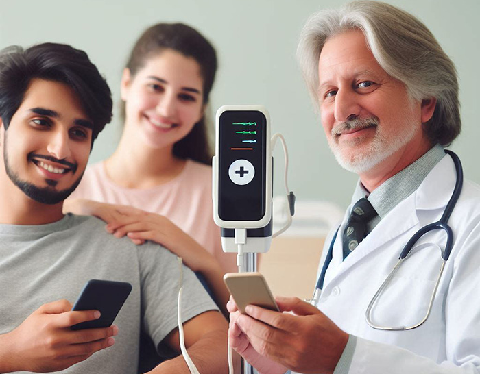 استفاده پرسنل و بیماران از استند شارژ موبایل