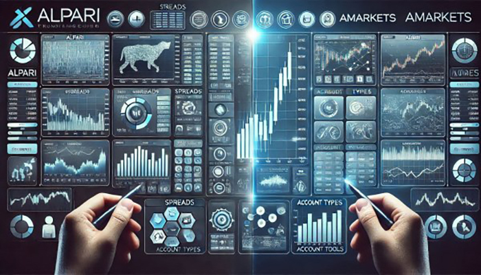 دو دست در حال مقایسه دو پلتفرم تریدر آلپاری و آمارکتس