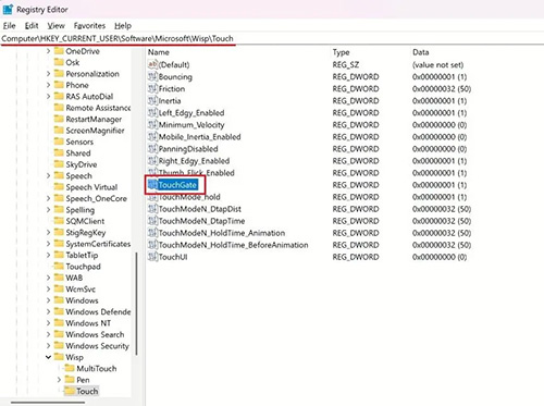 خاموش کردن دائمی صفحه لمسی در لپ‌تاپ‌های ویندوزی با استفاده از ویرایشگر رجیستری